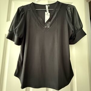NY Collection Puff Sleeve V Neck Top
